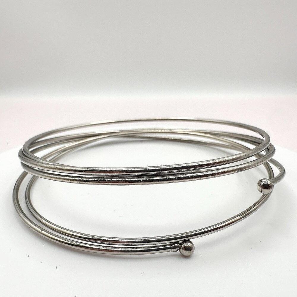 Vintage Y2K Silver Tone Multi Strand Memory Wire Wrap Bracelet Women's Jewelry
